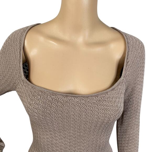 Abercrombie & Fitch Taupe Brown Pointelle Knit Square Neck Bodysuit Top SZ S - Picture 5 of 11